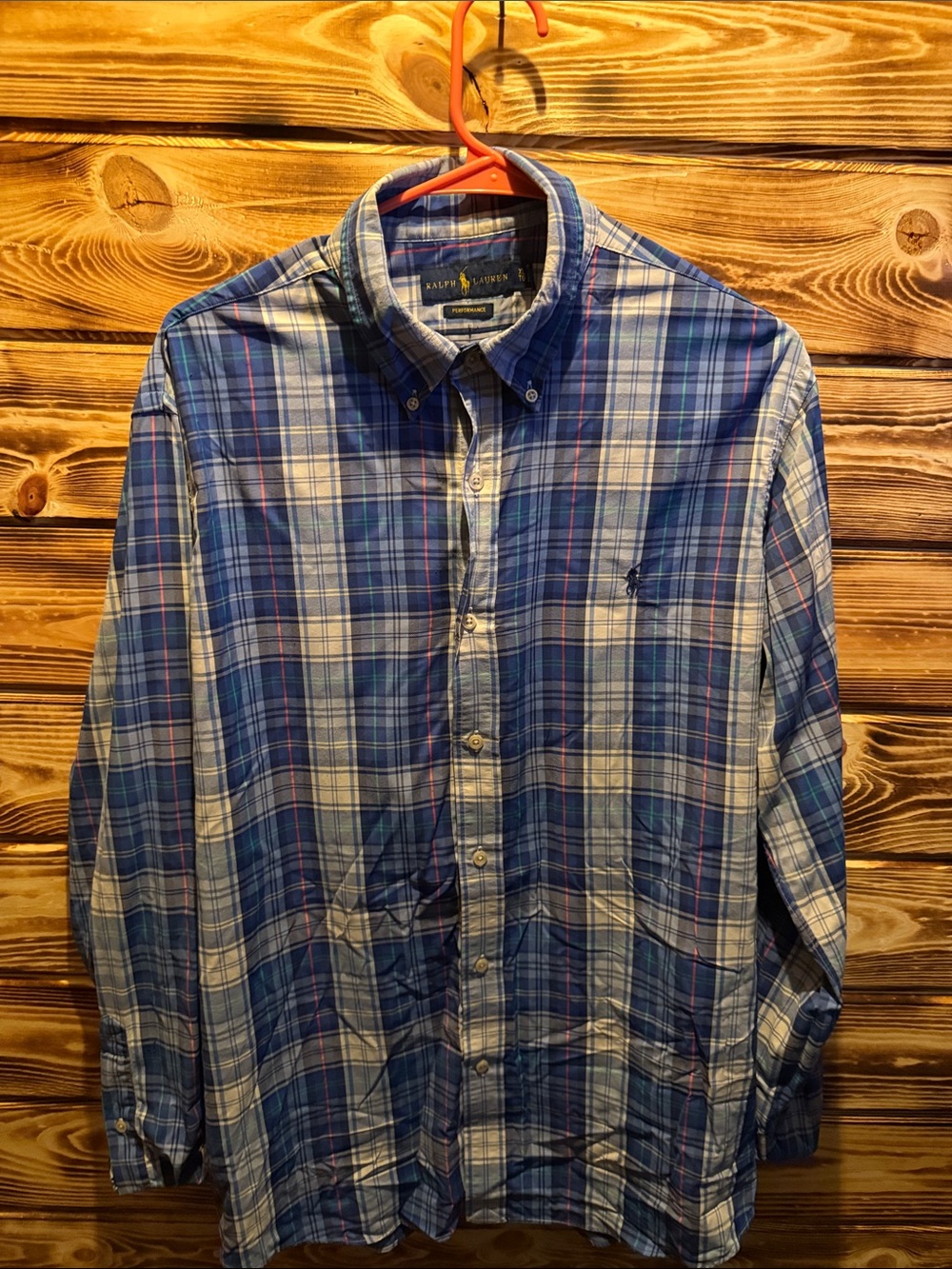 Ralph Lauren Blue and White Plaid Button-Down Shirt